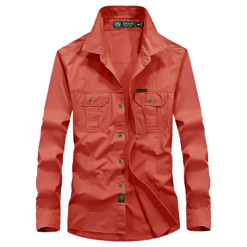 Men's 2023 Pure Cotton Beige Long Sleeve Shirt — feature 12