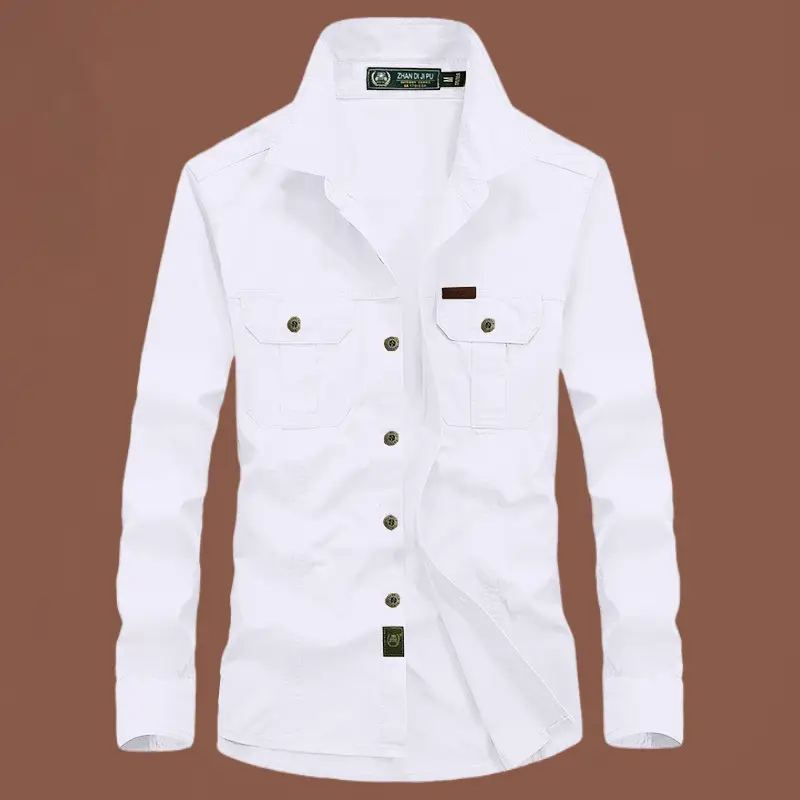 Men's 2023 Pure Cotton Beige Long Sleeve Shirt — feature 14