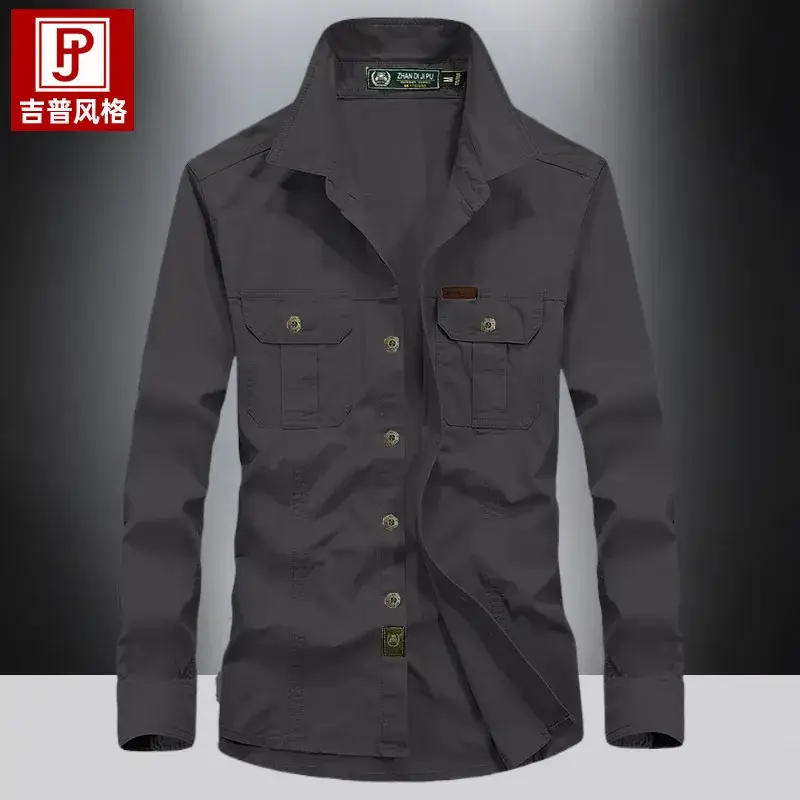 Men's 2023 Pure Cotton Beige Long Sleeve Shirt - Image 7