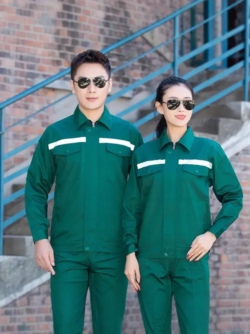 Green Long Sleeve Work Suit for Men & Women Road Bridge Auto Repair - Image 9