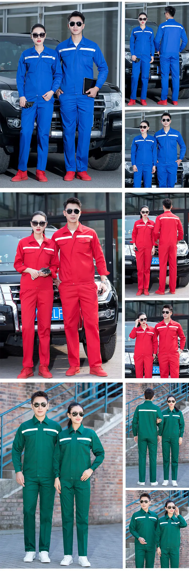Green Long Sleeve Work Suit for Men & Women Road Bridge Auto Repair — feature 10