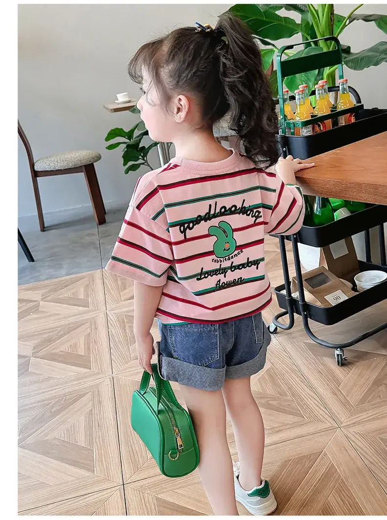 Children's Striped Cotton T-Shirt Set for Girls — feature 16