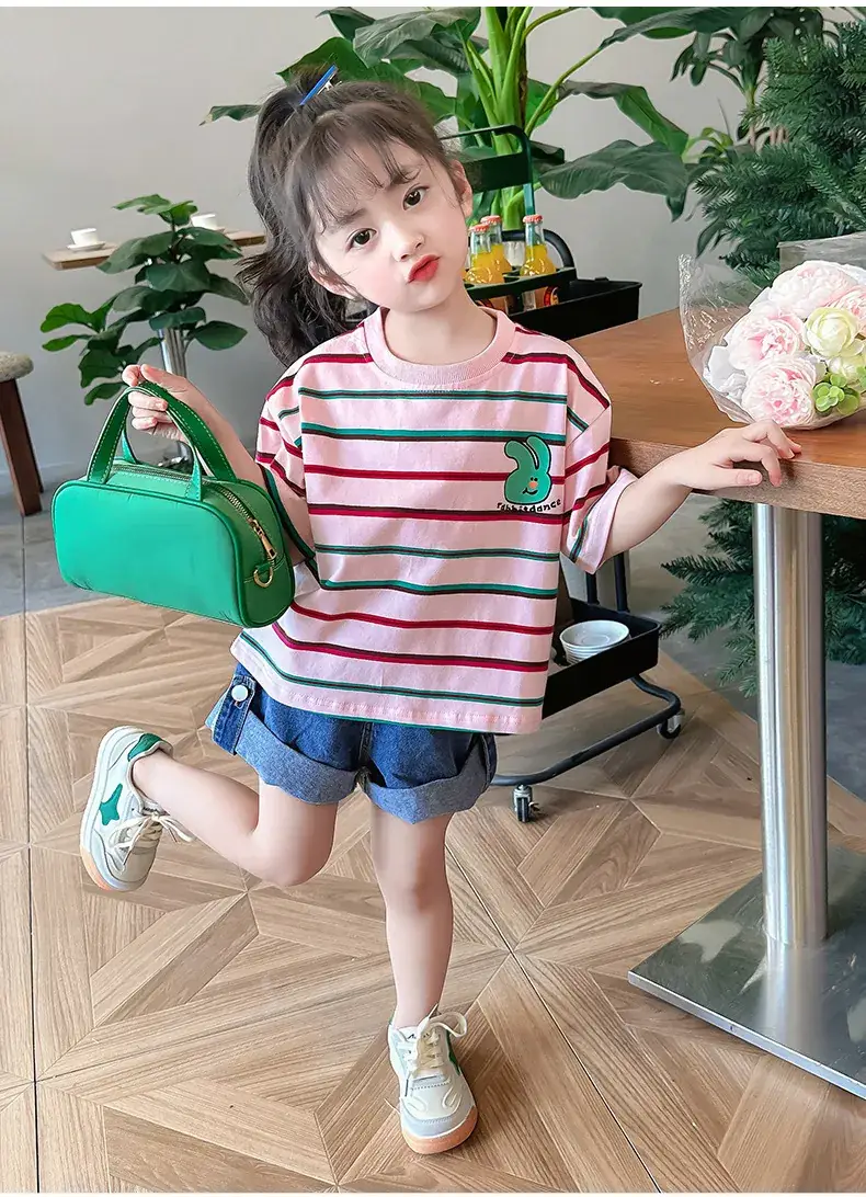 Children's Striped Cotton T-Shirt Set for Girls — feature 17