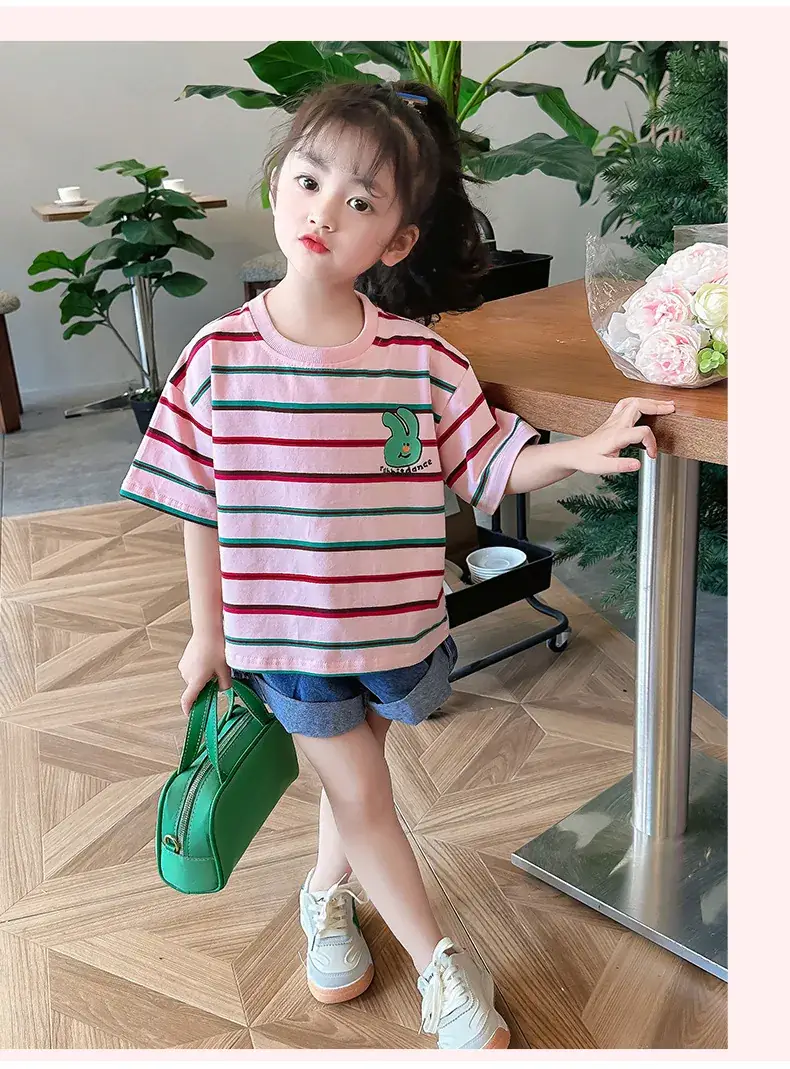Children's Striped Cotton T-Shirt Set for Girls — feature 18