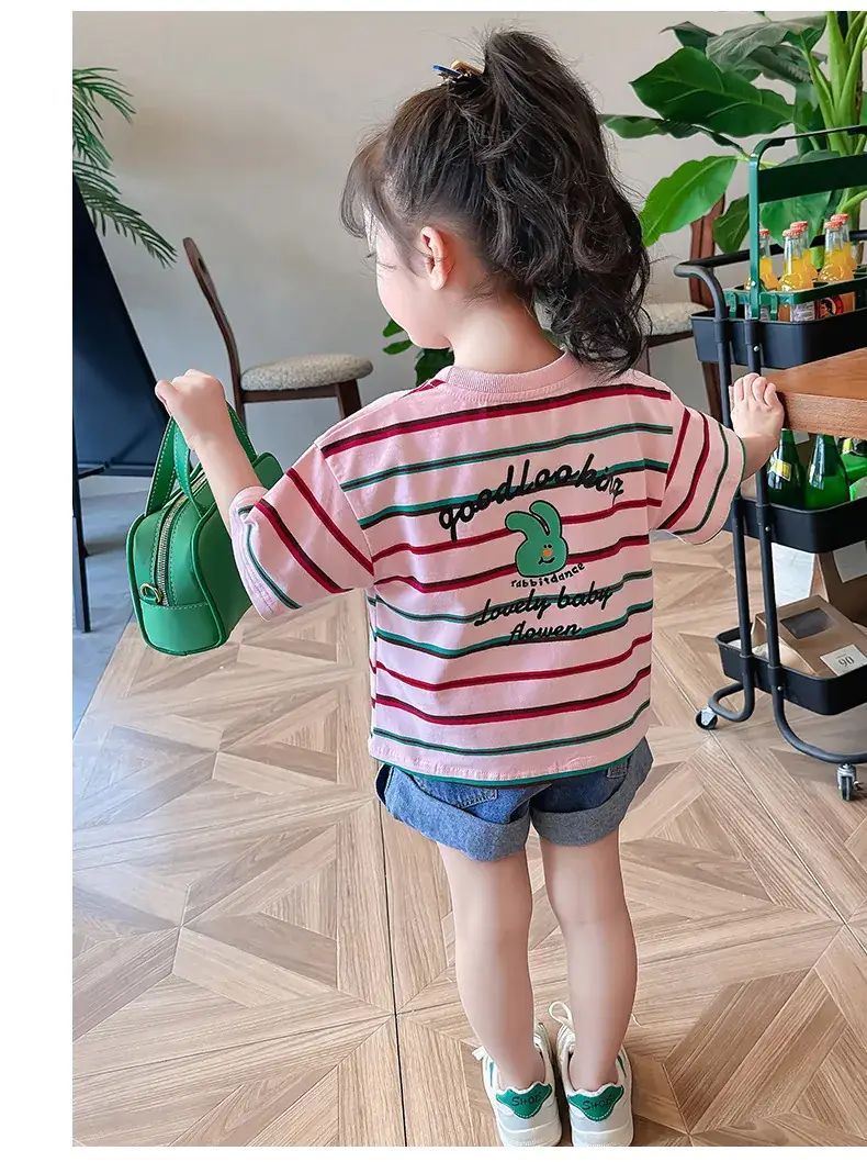 Children's Striped Cotton T-Shirt Set for Girls — feature 19