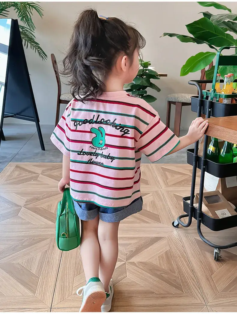 Children's Striped Cotton T-Shirt Set for Girls — feature 20