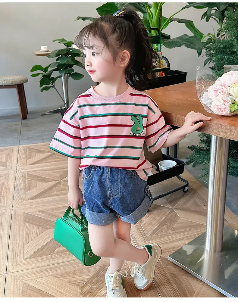 Children's Striped Cotton T-Shirt Set for Girls — feature 21