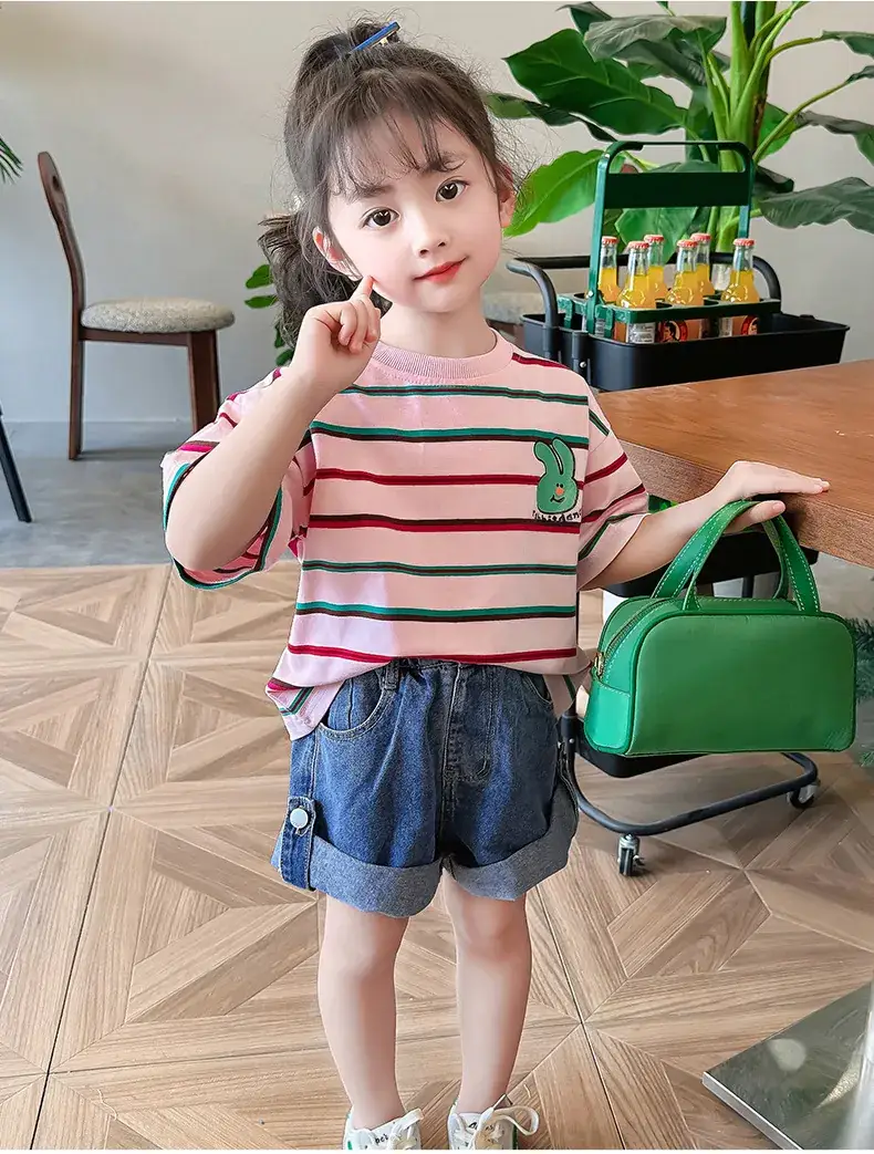 Children's Striped Cotton T-Shirt Set for Girls — feature 22