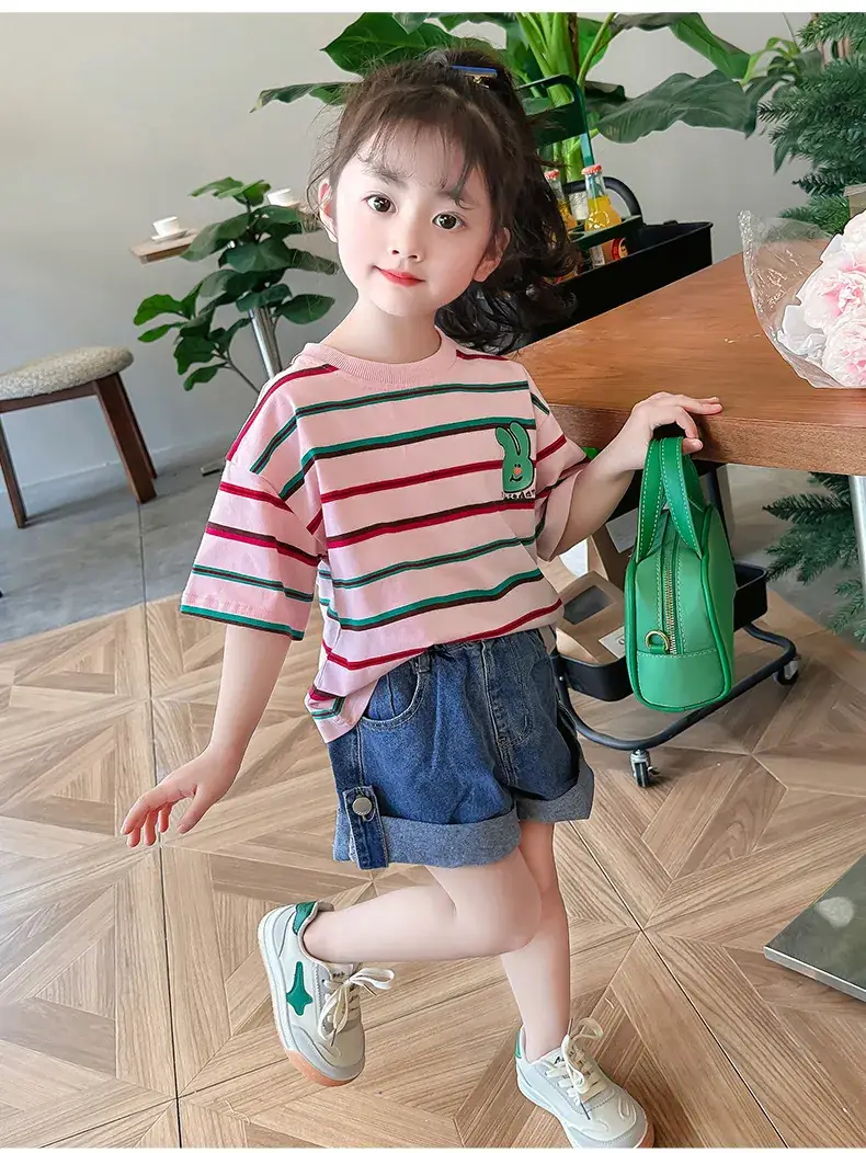 Children's Striped Cotton T-Shirt Set for Girls — feature 23