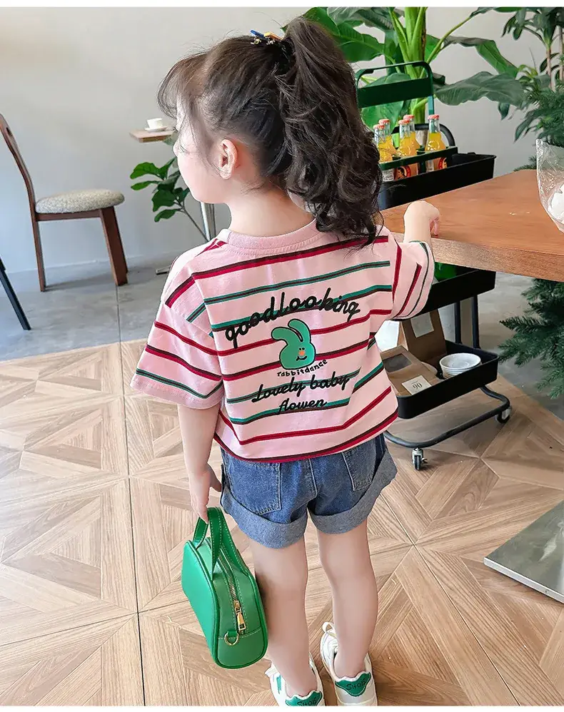 Children's Striped Cotton T-Shirt Set for Girls — feature 24