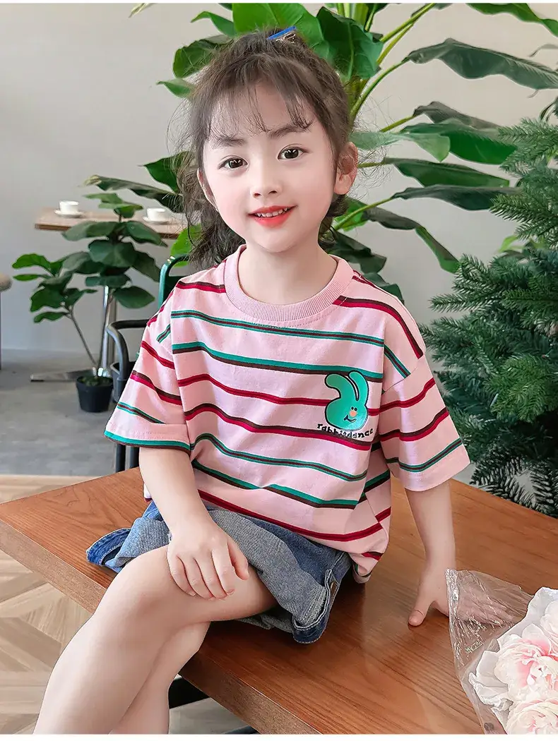 Children's Striped Cotton T-Shirt Set for Girls — feature 25