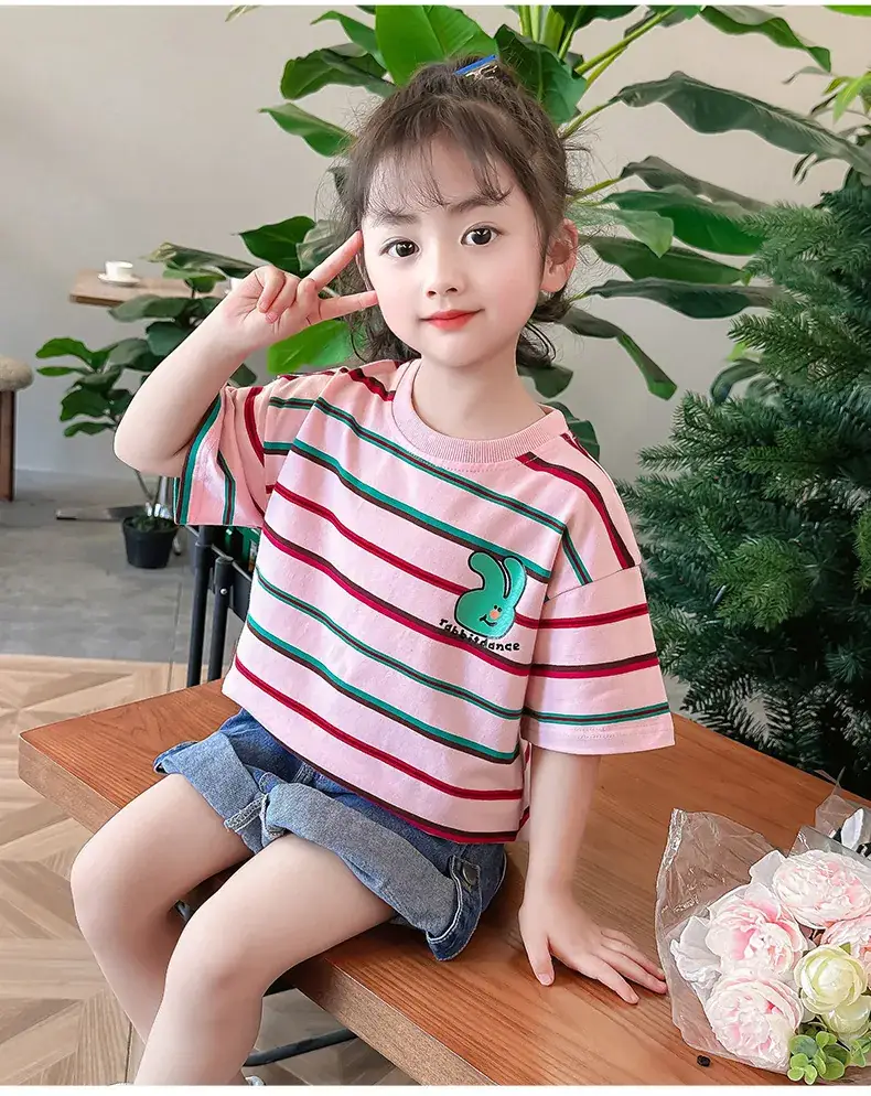 Children's Striped Cotton T-Shirt Set for Girls — feature 26