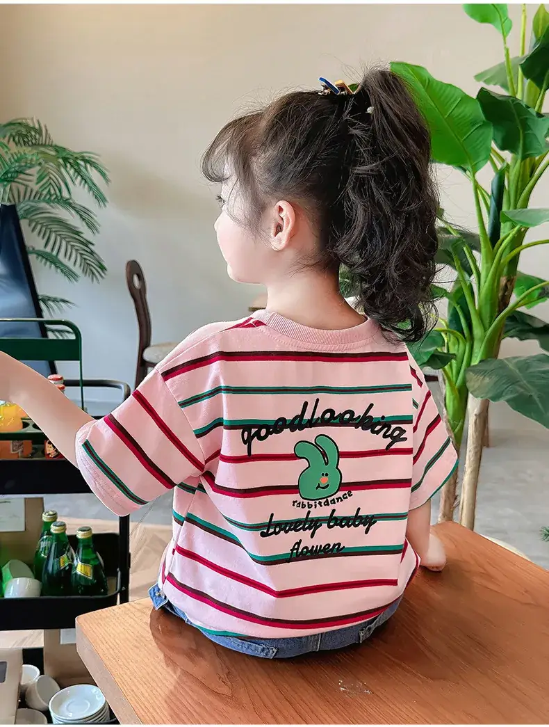 Children's Striped Cotton T-Shirt Set for Girls — feature 27