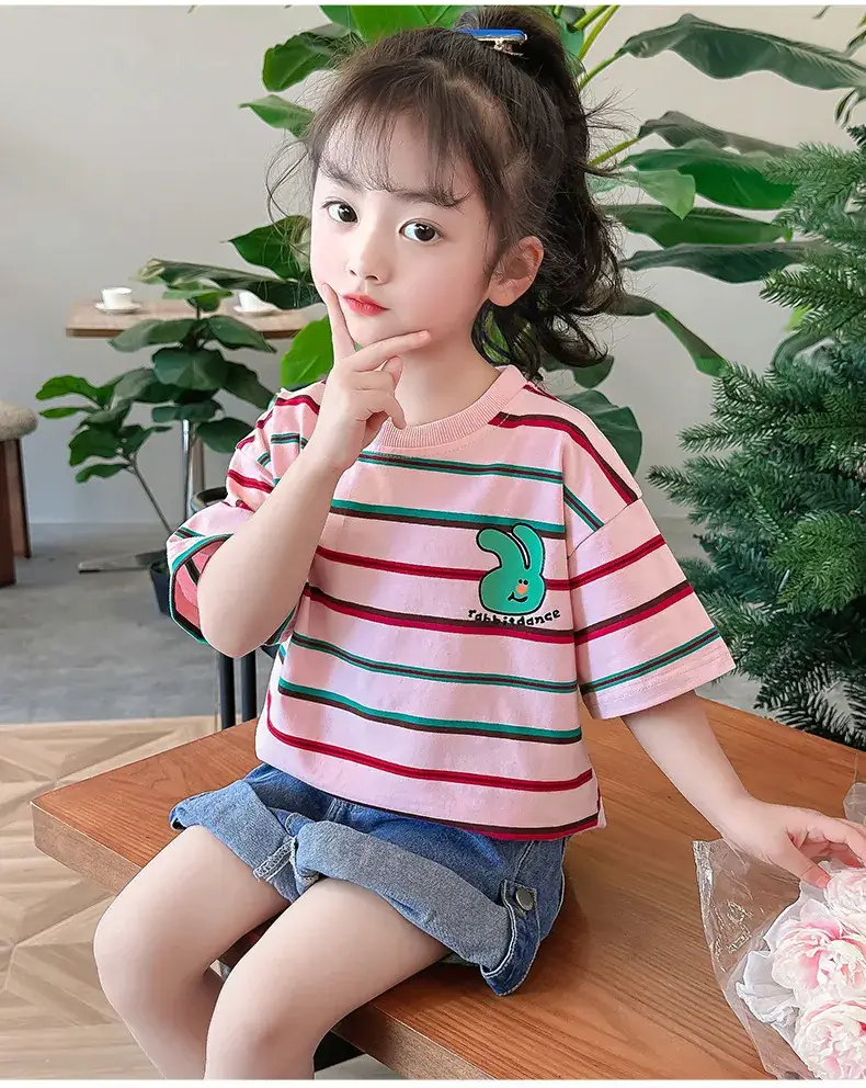 Children's Striped Cotton T-Shirt Set for Girls — feature 28