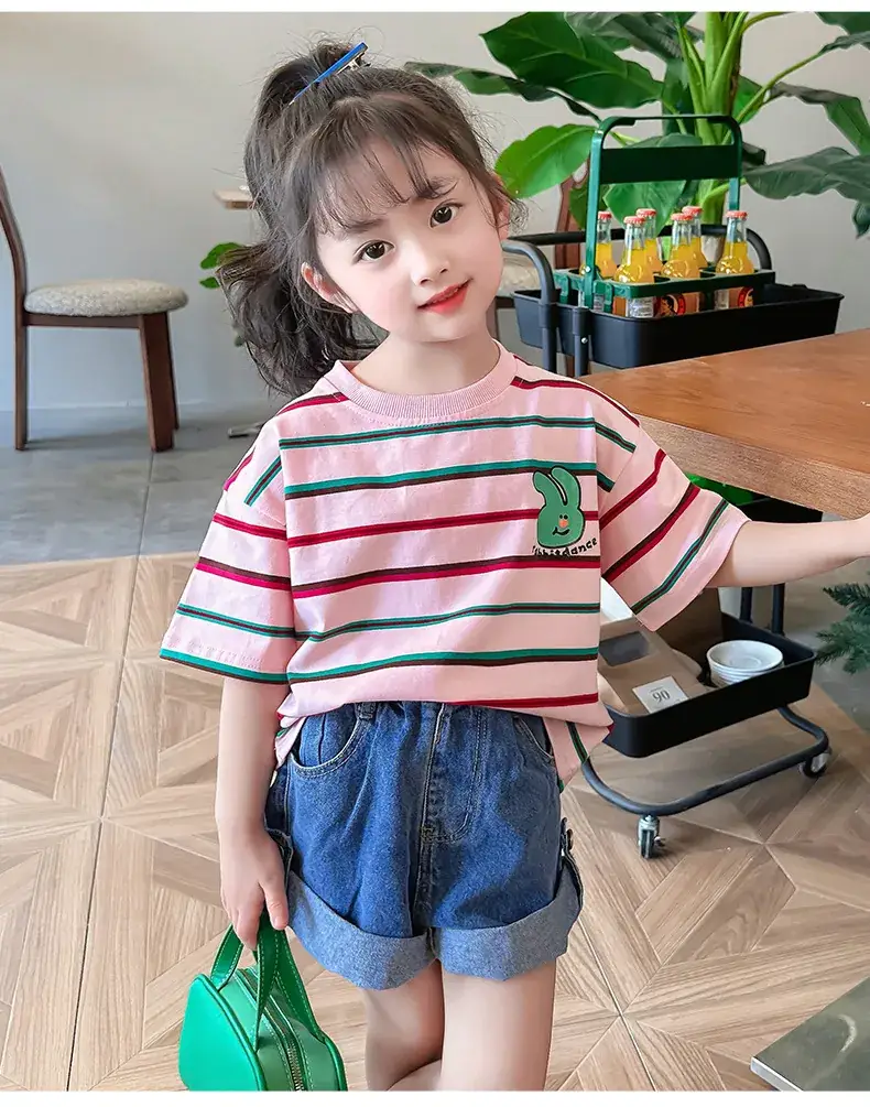 Children's Striped Cotton T-Shirt Set for Girls — feature 29