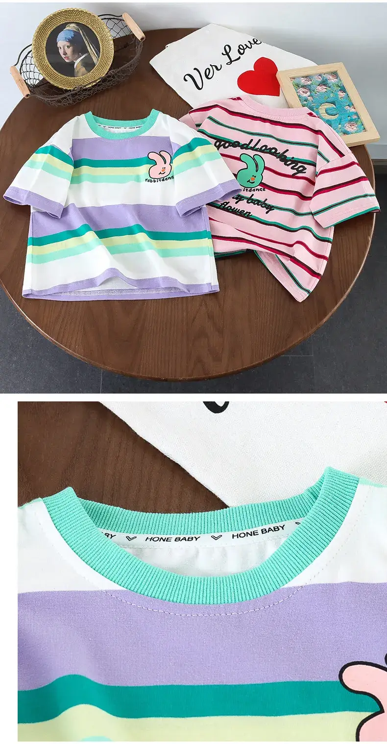 Children's Striped Cotton T-Shirt Set for Girls — feature 31