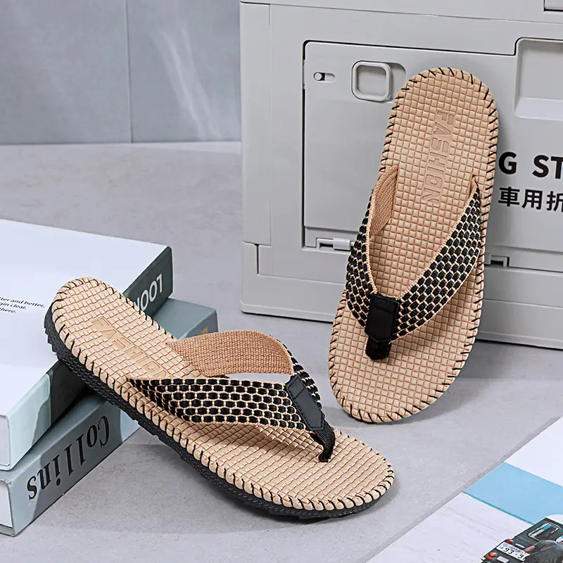 Men's Vietnamese Linen Flip Flops Summer Non-Slip Beach Shoes