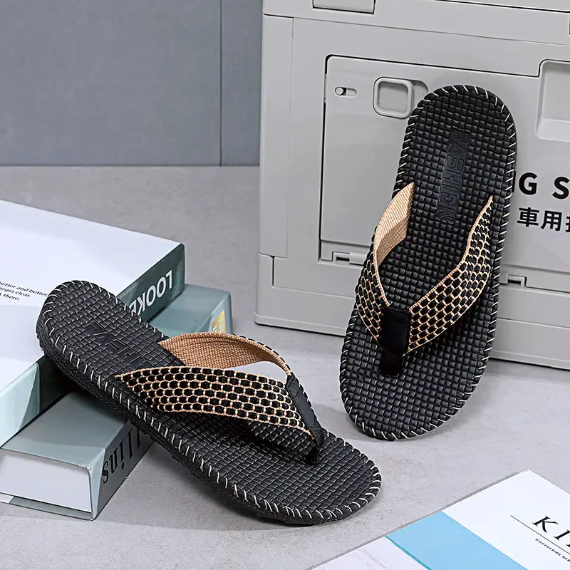 Men's Vietnamese Linen Flip Flops Summer Non-Slip Beach Shoes