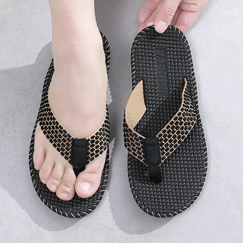 Men's Vietnamese Linen Flip Flops Summer Non-Slip Beach Shoes