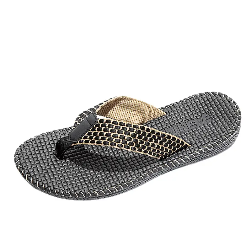 Men's Vietnamese Linen Flip Flops Summer Non-Slip Beach Shoes