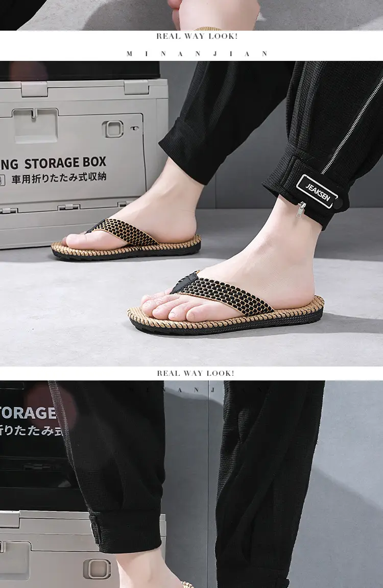 Men's Vietnamese Linen Flip Flops Summer Non-Slip Beach Shoes — feature 9