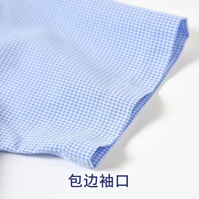 Boys Houndstooth Blue Pure Cotton Short Sleeve Shirt - Image 4