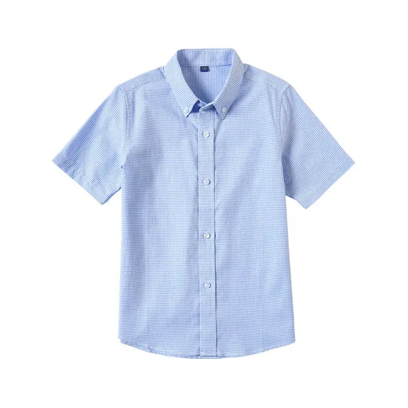 Boys Houndstooth Blue Pure Cotton Short Sleeve Shirt - Image 6