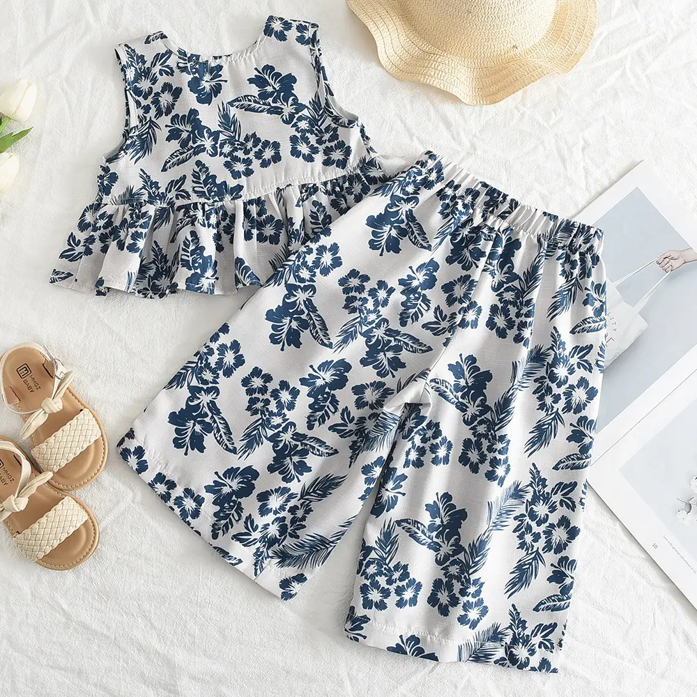 Korean Style Girls Floral Vest & Wide Leg Pants Set — feature 3