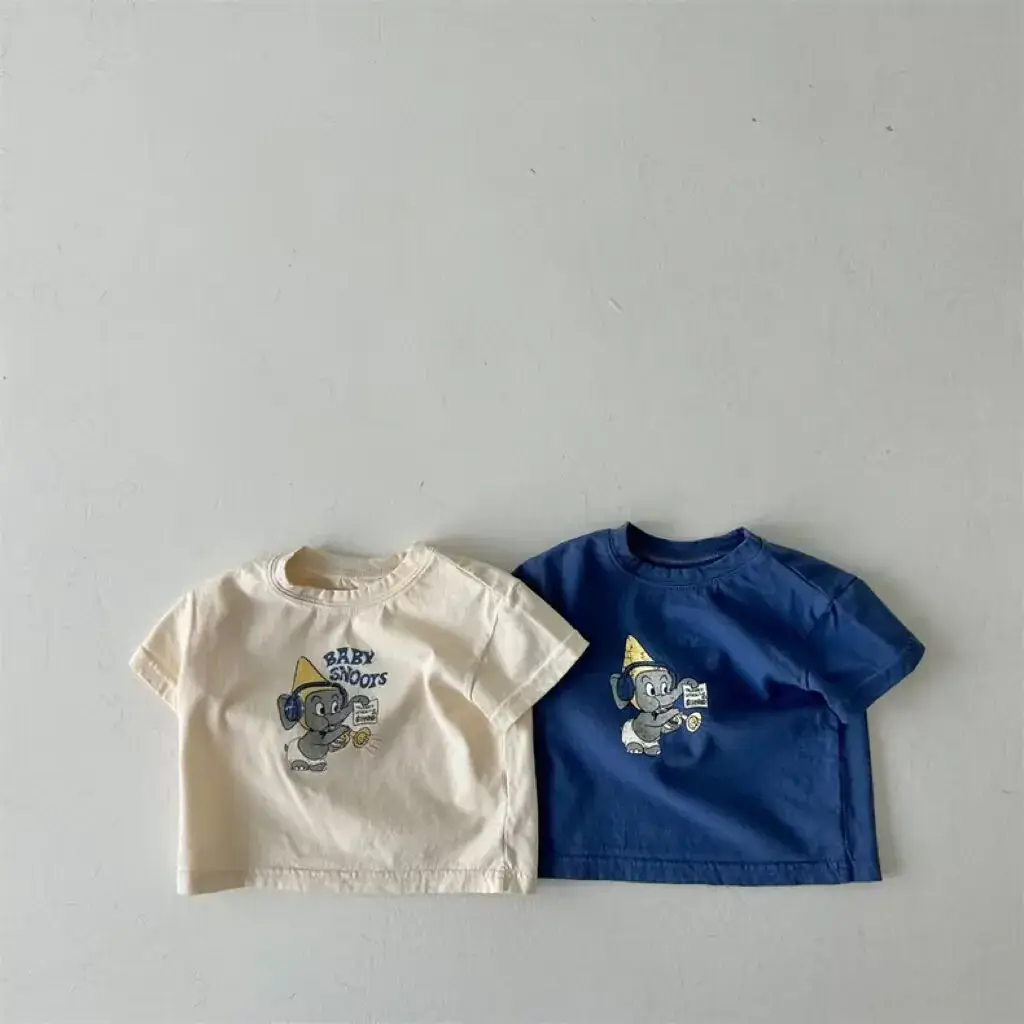 Kids Cartoon T-Shirts White Blue Soft Cotton Summer - Image 4