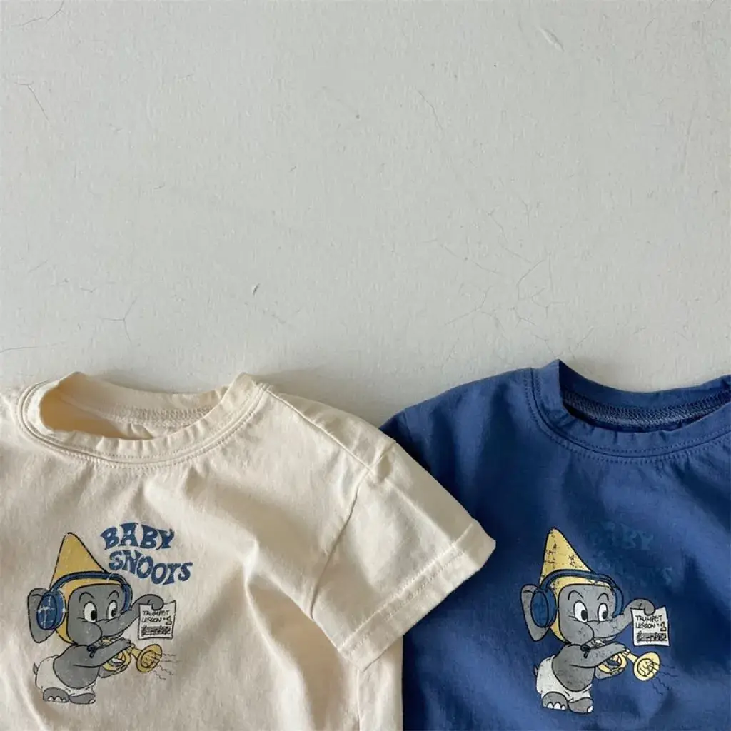 Kids Cartoon T-Shirts White Blue Soft Cotton Summer - Image 5