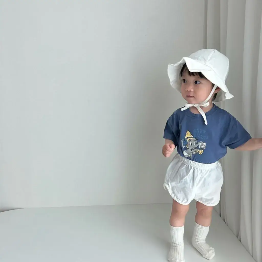 Kids Cartoon T-Shirts White Blue Soft Cotton Summer — feature 1
