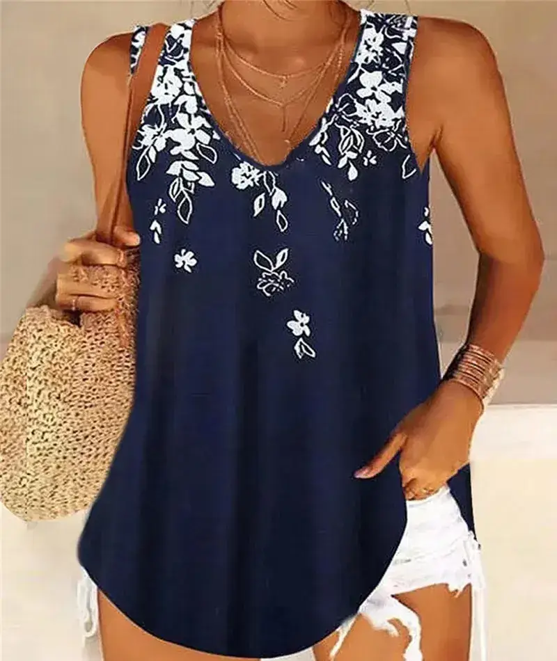 Black Floral V-Neck Sleeveless Vest for Women - Image 3