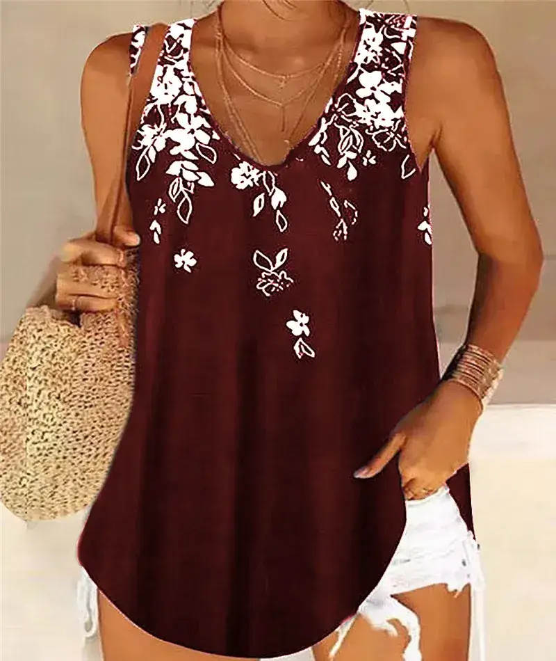 Black Floral V-Neck Sleeveless Vest for Women - Image 4