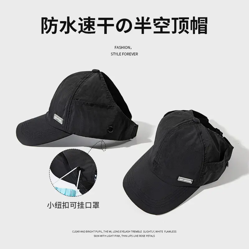 Black Women's UV Sunglasses Cap with Adjustable Strap - Image 4