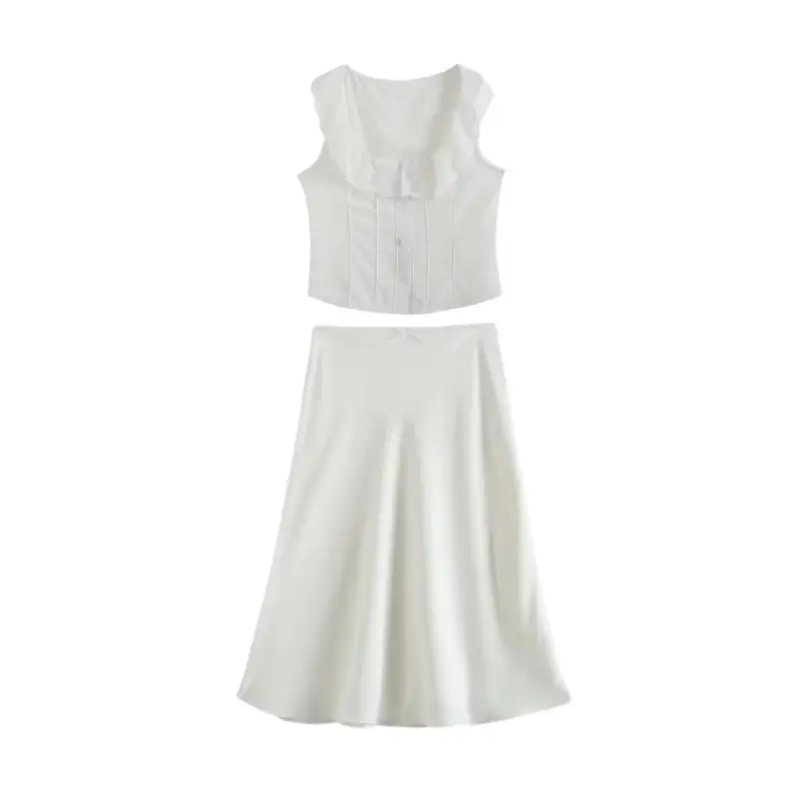 White Lace Sleeveless Vest & Skirt Set — feature 4