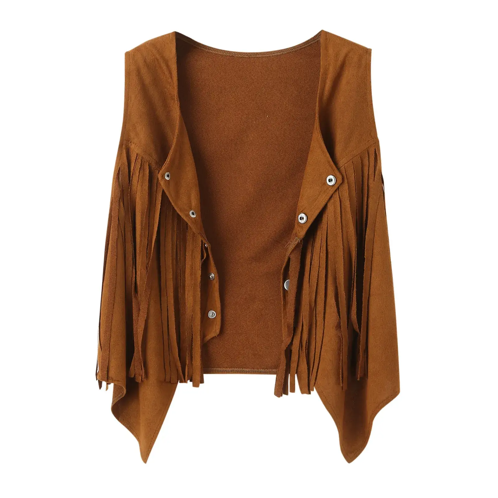 Women's Maroon Fringe Suede Vest with Button Front - Image 8