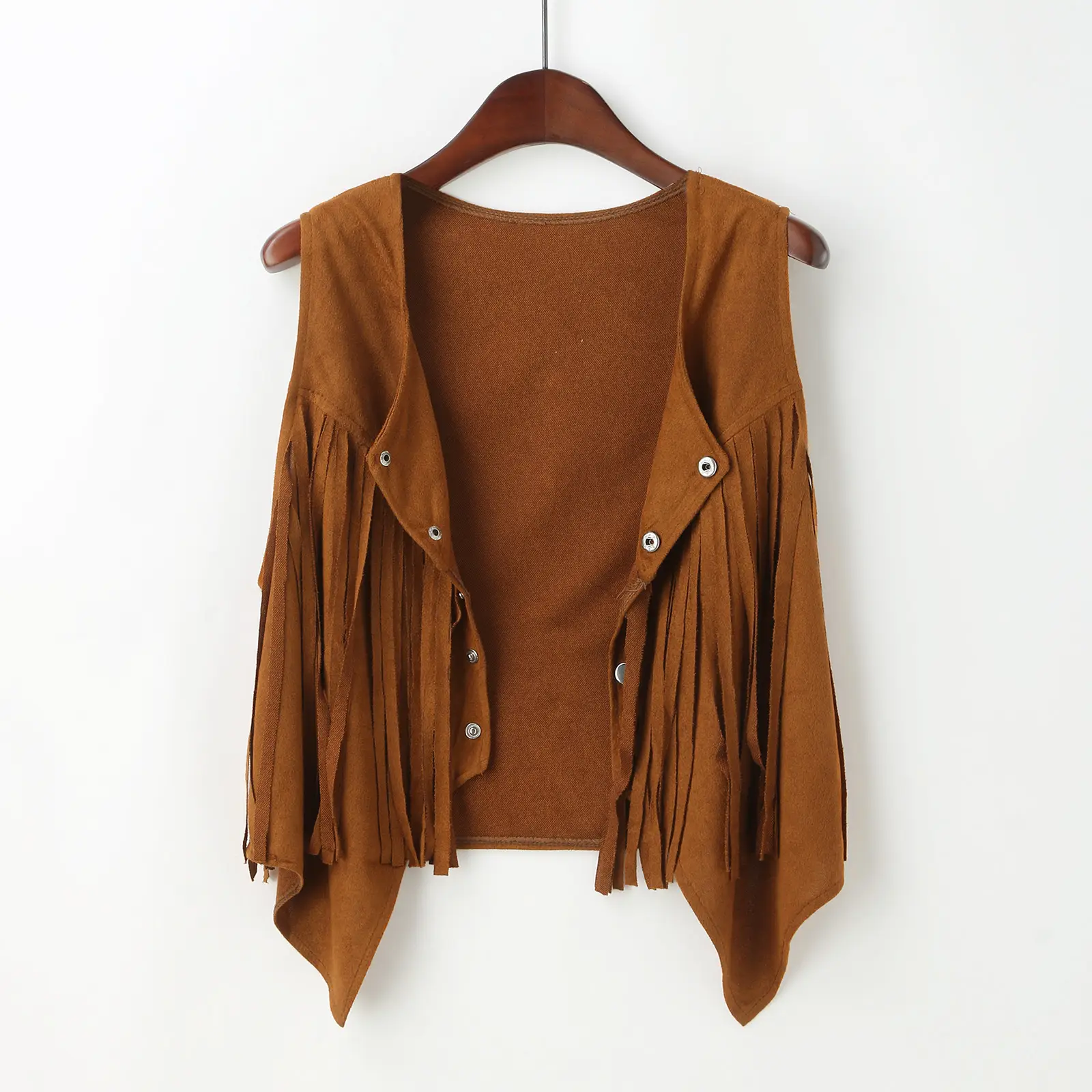 Women's Maroon Fringe Suede Vest with Button Front — feature 10