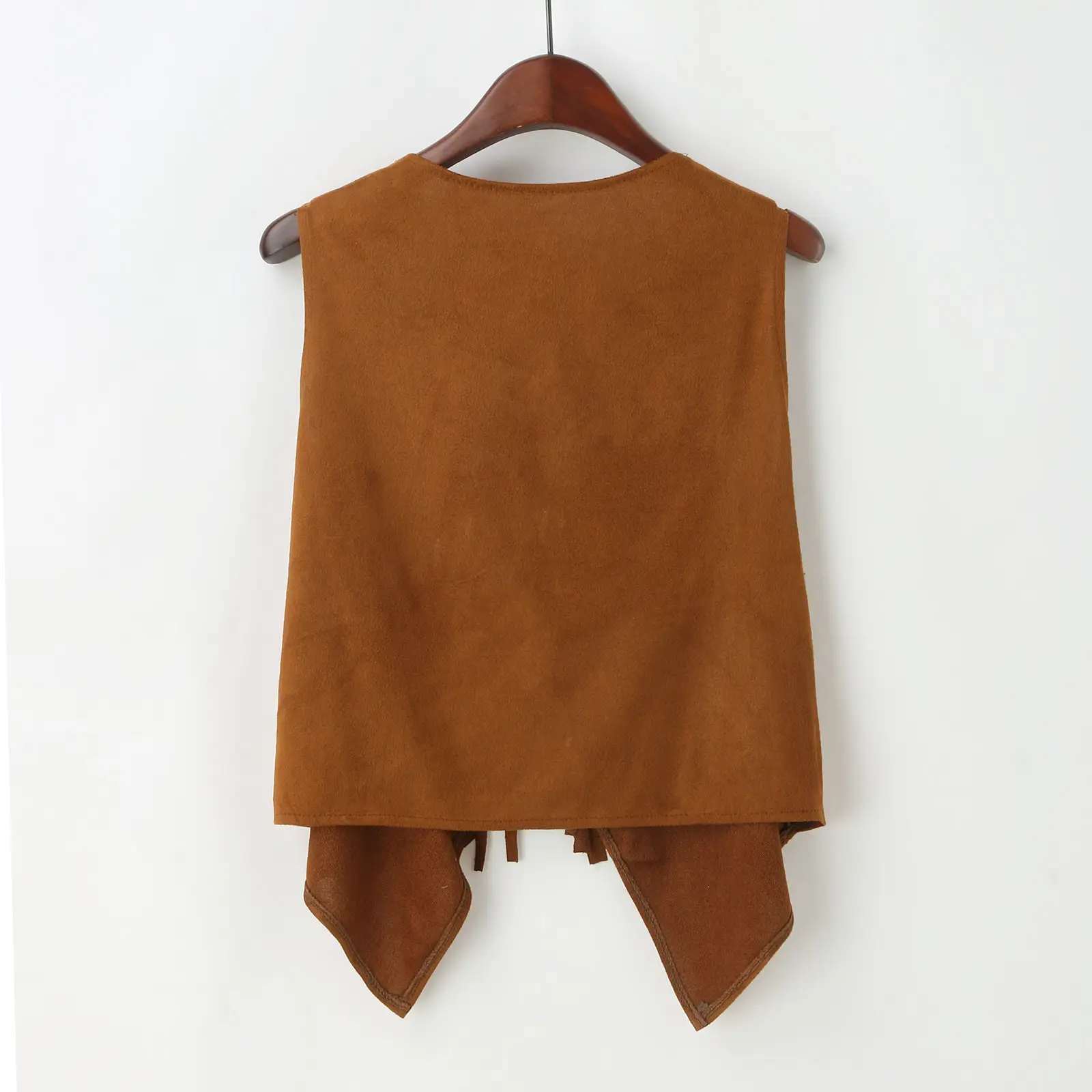 Women's Maroon Fringe Suede Vest with Button Front — feature 13