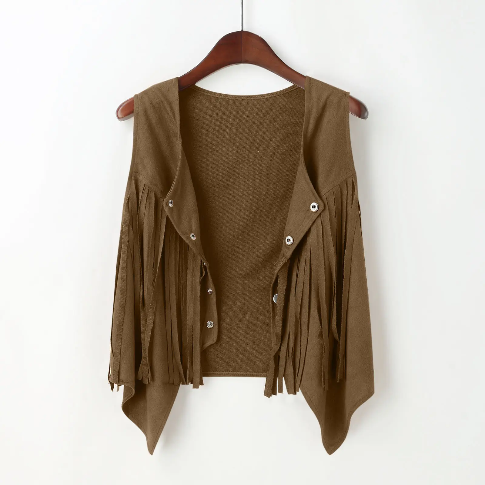 Women's Maroon Fringe Suede Vest with Button Front — feature 15