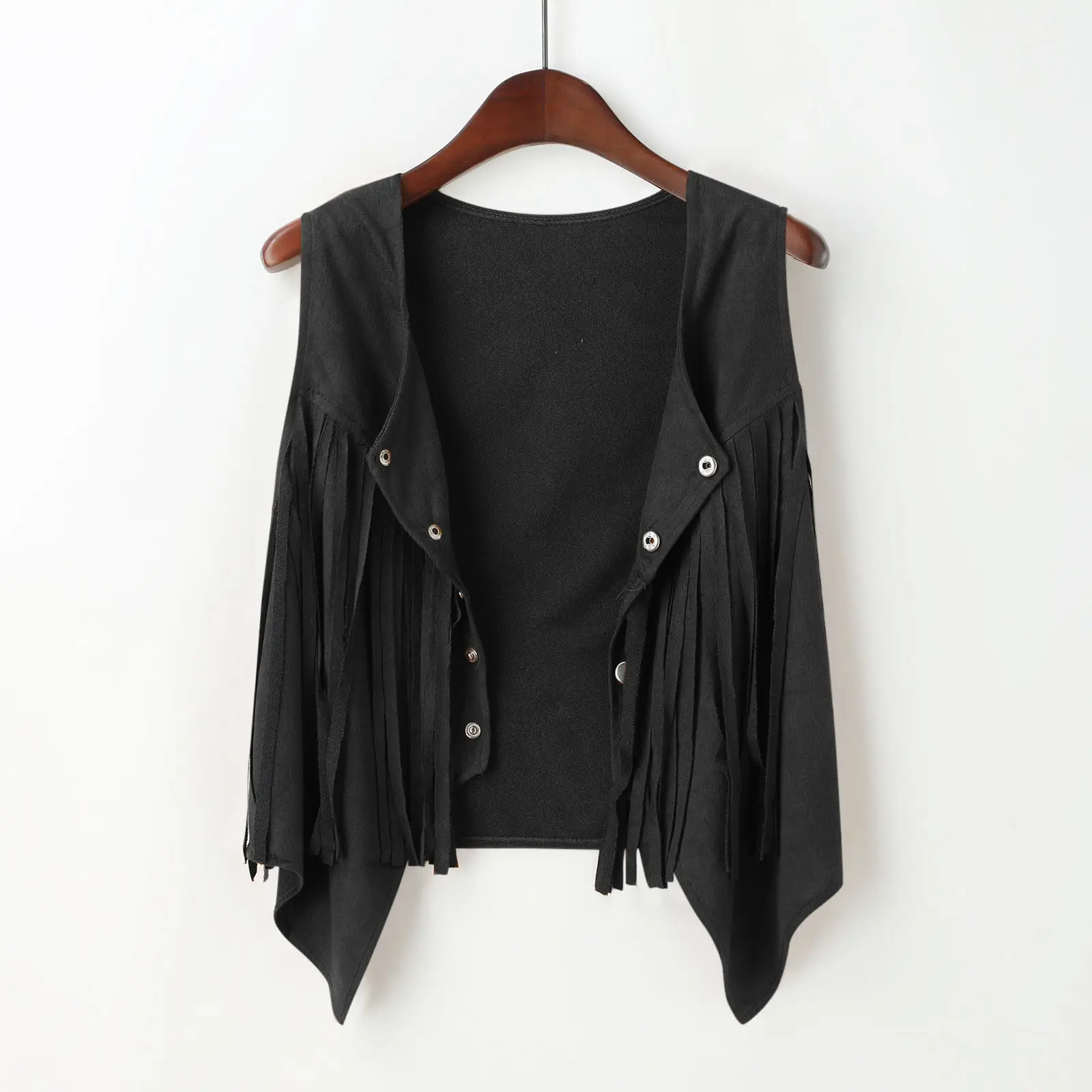 Women's Maroon Fringe Suede Vest with Button Front — feature 16