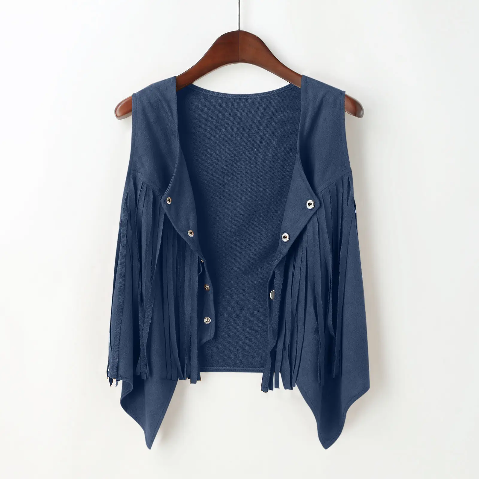 Women's Maroon Fringe Suede Vest with Button Front — feature 18