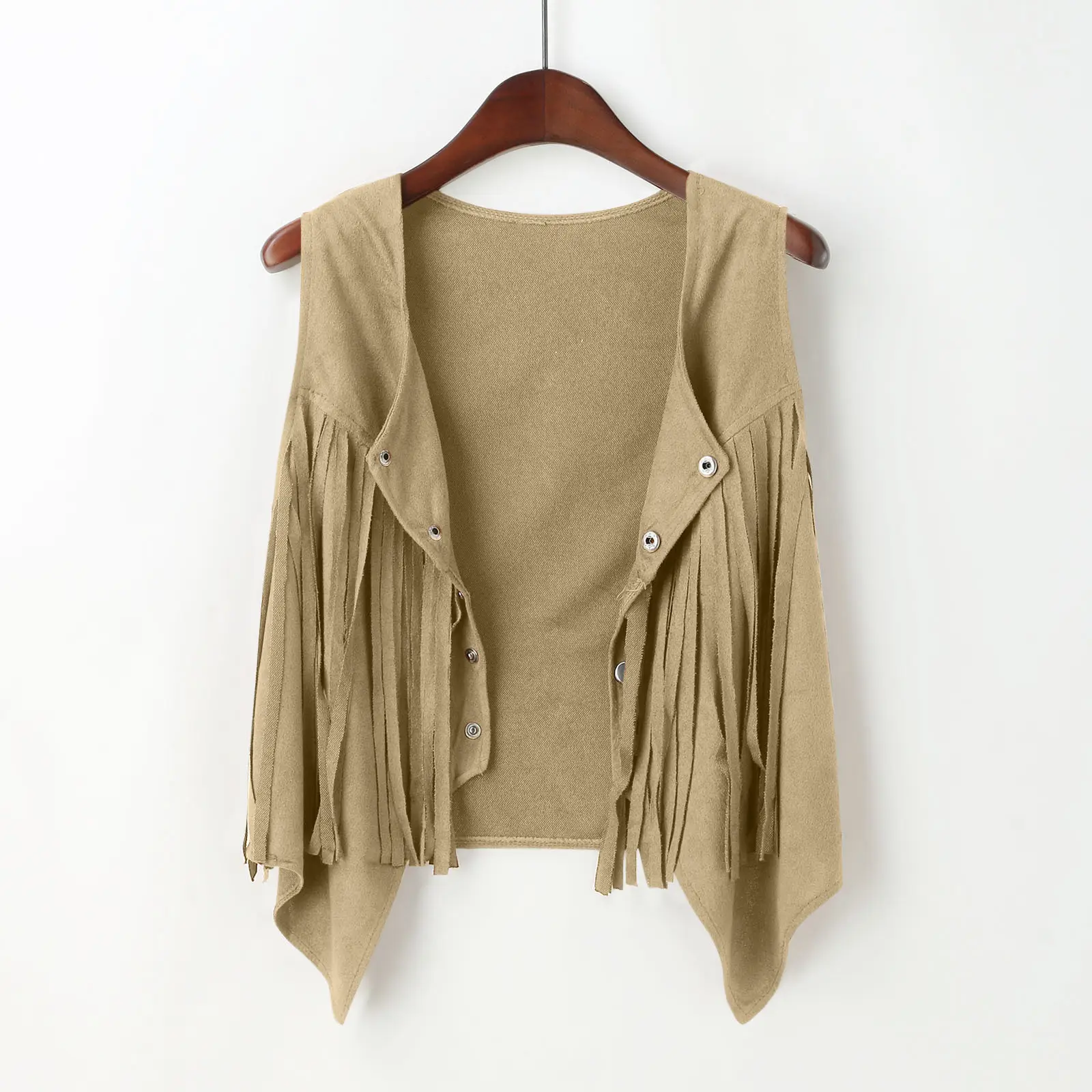 Women's Maroon Fringe Suede Vest with Button Front — feature 19