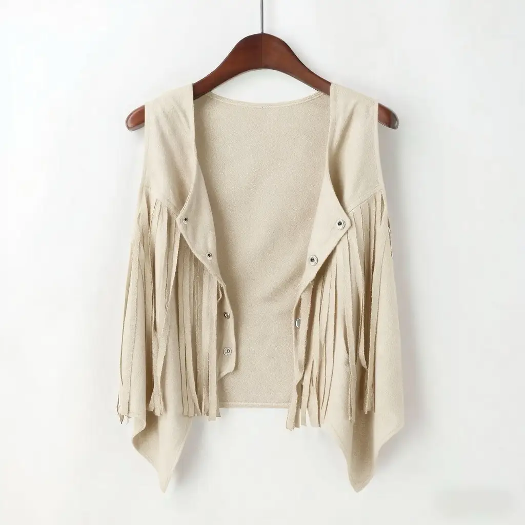 Women's Maroon Fringe Suede Vest with Button Front — feature 20