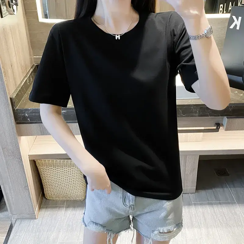 Women Black Round Neck Short Sleeve T-Shirt Slim Fit Casual Wear - Image 4