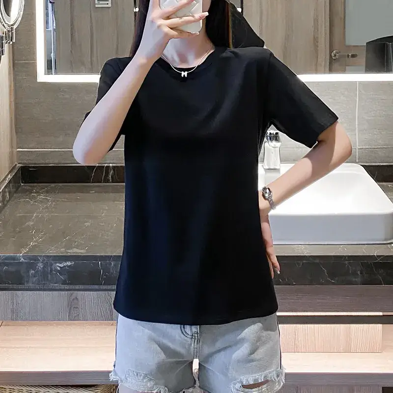 Women Black Round Neck Short Sleeve T-Shirt Slim Fit Casual Wear - Image 5