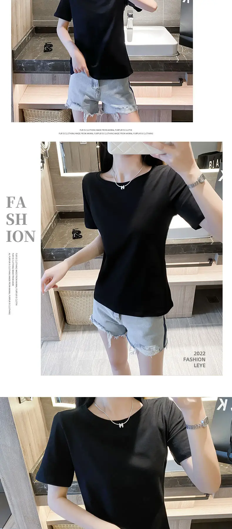 Women Black Round Neck Short Sleeve T-Shirt Slim Fit Casual Wear — feature 6