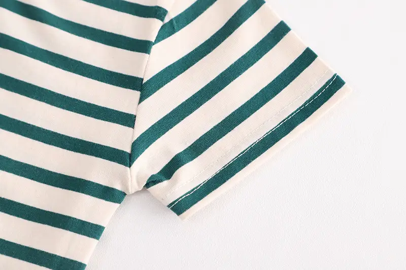Boys Striped Shorts T-Shirt Set Green Cat Print Summer Wear — feature 7