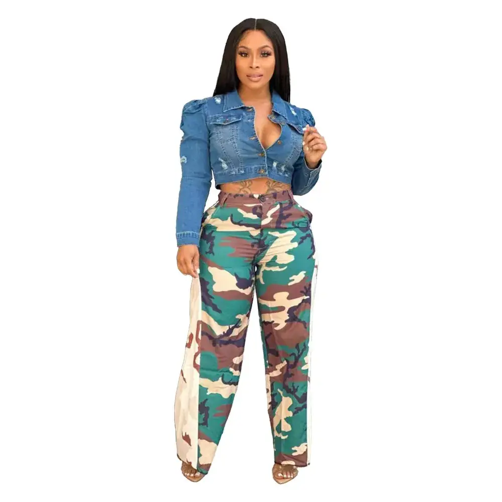Camouflage Flared Pants with Patchwork Design - Image 5