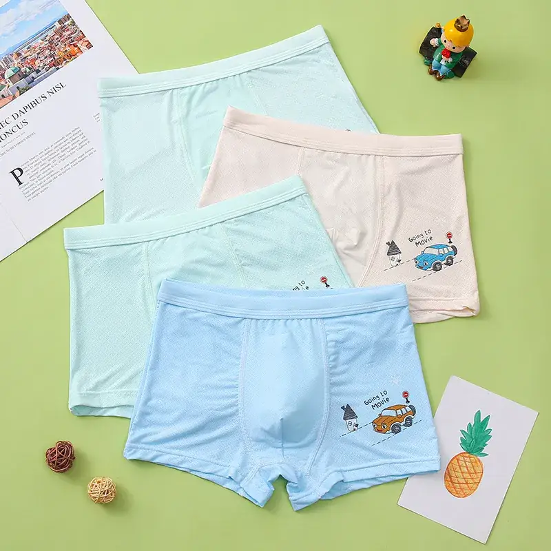 Children's Ice Silk Boxers Blue Cartoon Print - Image 6