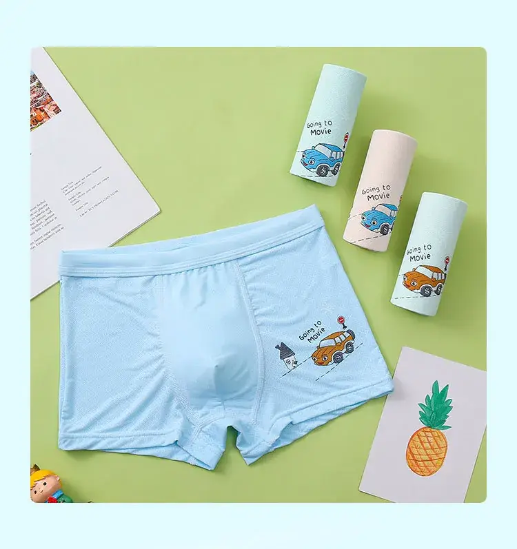 Children's Ice Silk Boxers Blue Cartoon Print — feature 18